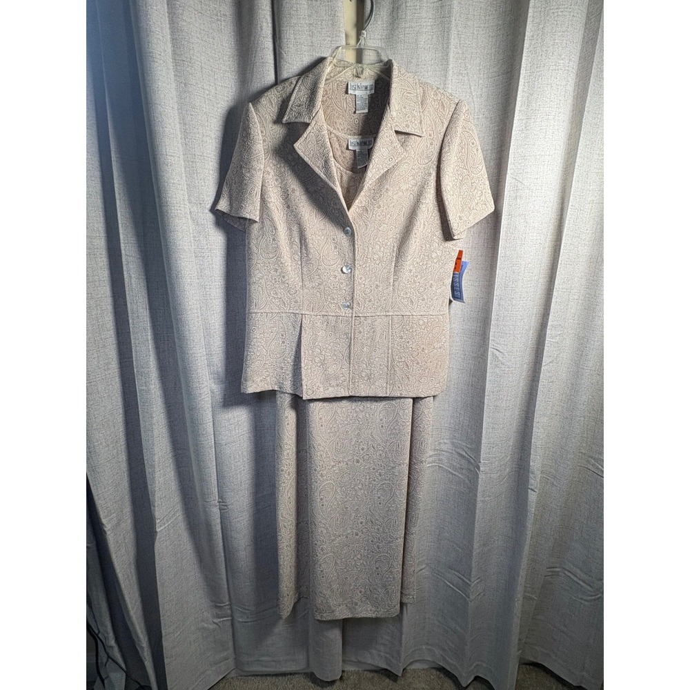 Just In Thyme Ltd Beige Paisley Jacquard Dress and Jacket Set Size 16 NWT